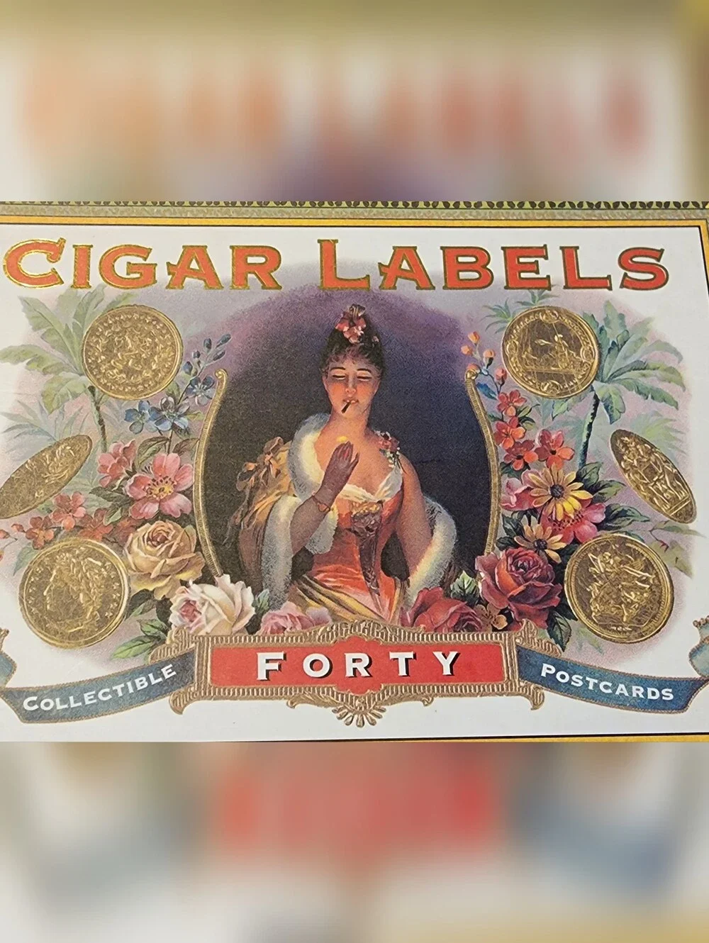 Chronicle Books Cigar Labels Postcards - Red, Gold, Floral Artwork Set Of 39